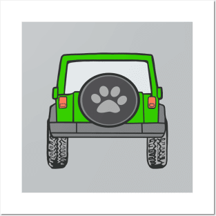 Lime Green Jeep with Paw Print Cover Posters and Art